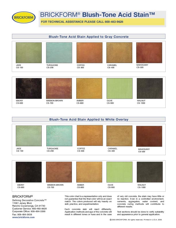 Acid Stain Color Chart